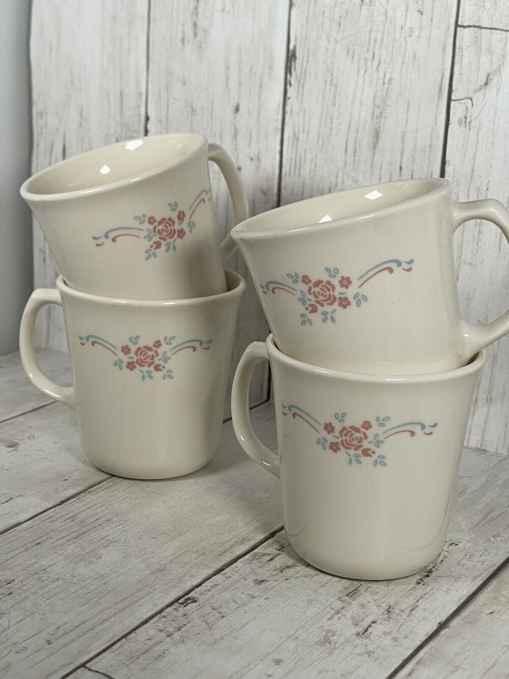 Set of 4 Vintage Corning Ware Corelle English Breakfast Coffee Cups Mugs